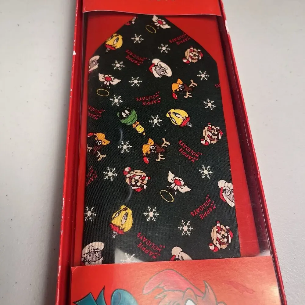Vintage Looney Tunes Taz Christmas Tie Holiday Necktie Warner Bros Deadstock 90s